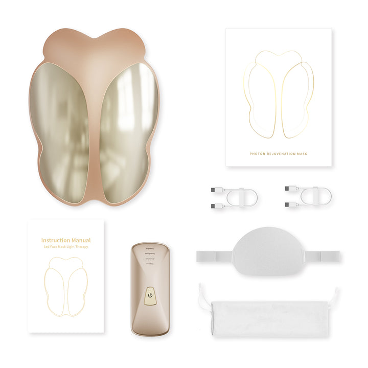 Serenflux LED face mask kit with USB-C cable and manual